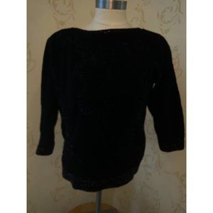 Elsie Tu 100% Cashmere Black Beaded Silk Lined Beautiful Sweater Size 38 Medium